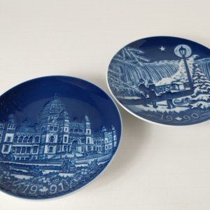 (2) Royal Copenhagen Collectible Ceramic Sm. Vintage Plates 1990-1991 Blue/White